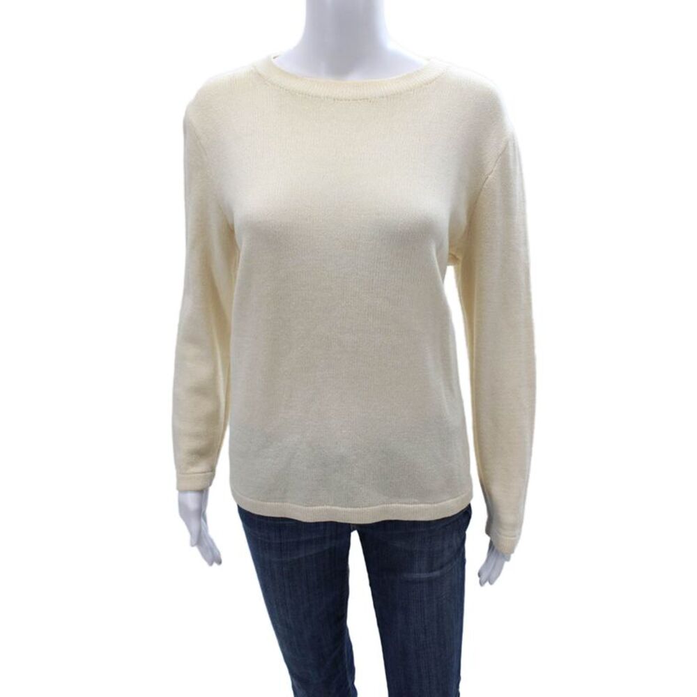 St. John Basics Unisex Wool Pullover Crewneck Long Sleeve Beige Sweater Size M